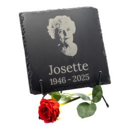Plaque funéraire carrée ardoise naturelle personnalisée avec photo 20x20 cm