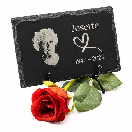 Plaque funéraire rectangle  ardoise naturelle personnalisée avec photo 11x16 cm