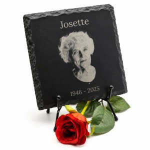 Plaque funéraire carrée en ardoise naturelle avec photo 16x16 cm