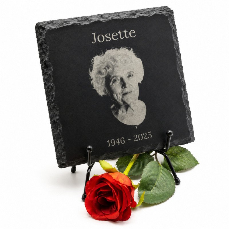 Plaque funéraire carrée en ardoise naturelle avec photo 16x16 cm