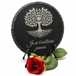 Plaque funéraire ronde en ardoise naturelle Ø16 cm