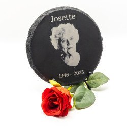Plaque funéraire ronde en ardoise naturelle avec photo Ø16 cm