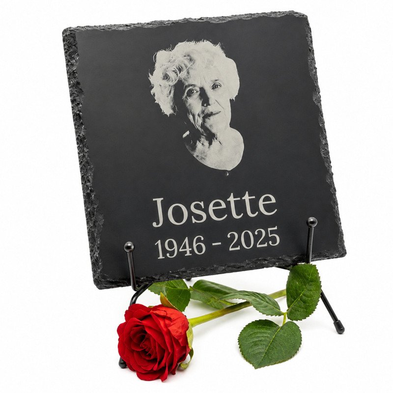 Plaque funéraire carrée ardoise naturelle personnalisée avec photo 20x20 cm