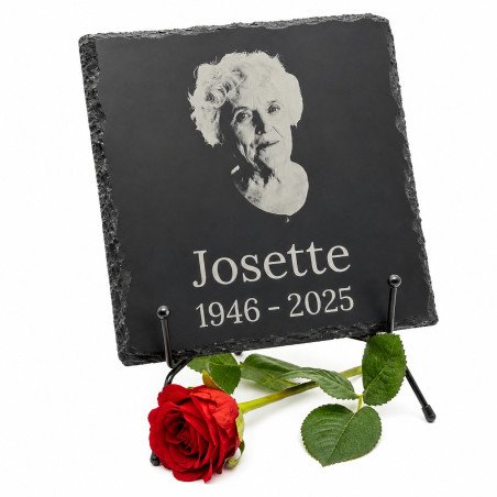 Plaque funéraire carrée ardoise naturelle personnalisée avec photo 20x20 cm