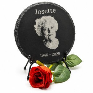 Plaque funéraire ronde en ardoise naturelle avec photo Ø16 cm