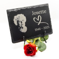 Plaque funéraire rectangle en ardoise naturelle avec photo 14x19 cm