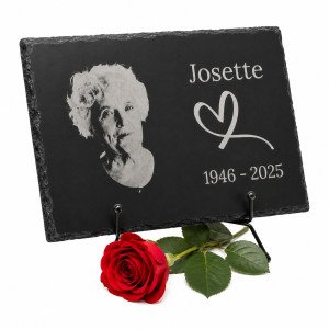 Plaque funéraire rectangle en ardoise naturelle avec photo 20x30 cm
