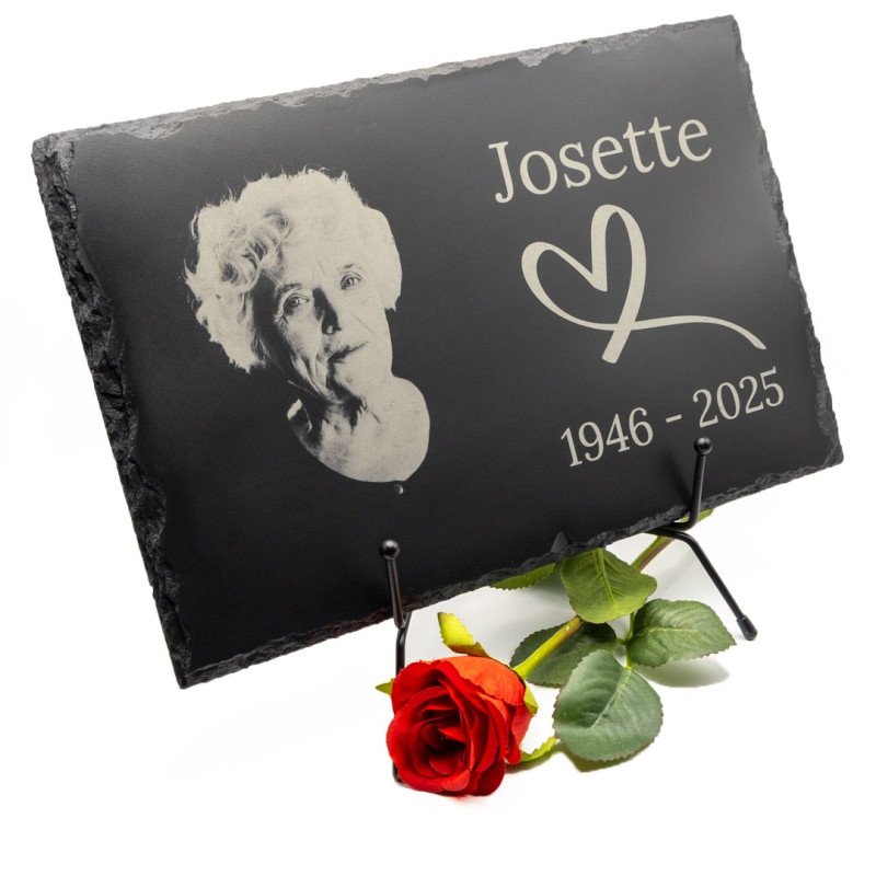 Plaque funéraire rectangle en ardoise naturelle avec photo 20x30 cm