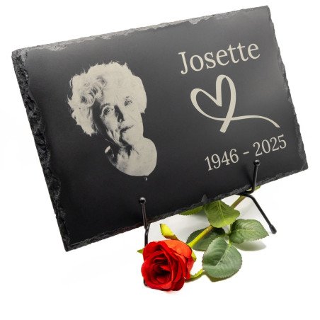Plaque funéraire rectangle en ardoise naturelle avec photo 20x30 cm