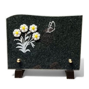 Plaque funéraire rectangle en granit naturel  marguerite et résine 15x20 cm