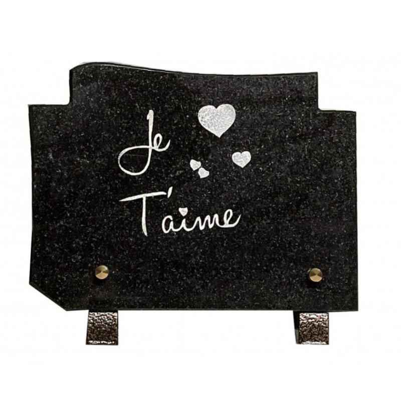 Plaque funéraire rectangle en granit naturel "Je t'aime" 15x20 cm