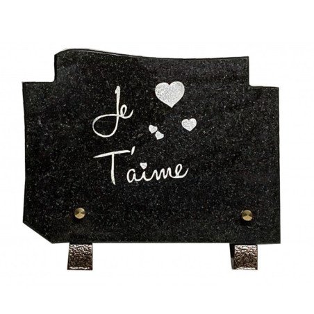 Plaque funéraire rectangle en granit naturel "Je t'aime" 15x20 cm