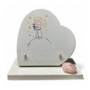 Plaque funéraire cœur en granit naturel "Petit prince" 20x20 cm