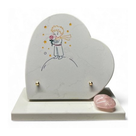 Plaque funéraire cœur en granit naturel "Petit prince" 20x20 cm