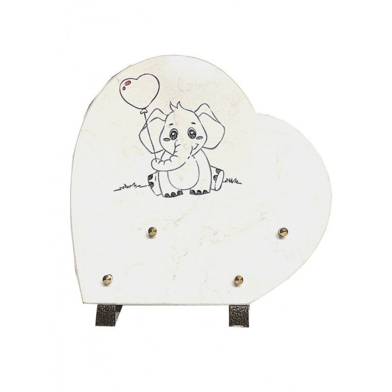 Plaque funéraire cœur en granit naturel "éléphant" 25x25 cm
