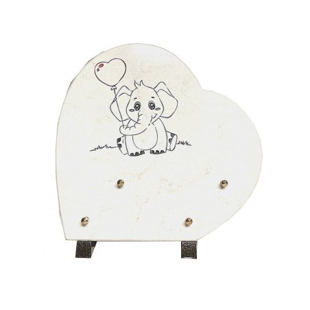 Plaque funéraire cœur en granit naturel "éléphant" 25x25 cm