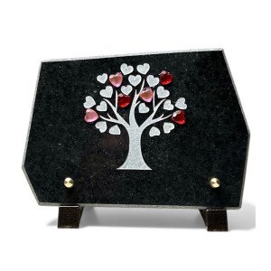 Plaque funéraire rectangle en granit naturel arbre et cœur 20x15 cm