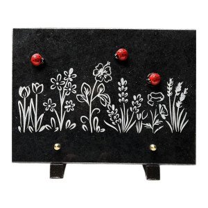 Plaque funéraire rectangle en granit naturel "coccinelles" 25x18 cm