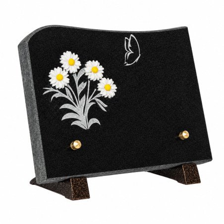 Plaque funéraire rectangle en granit naturel  marguerite et résine 15x20 cm