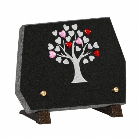 Plaque funéraire rectangle en granit naturel arbre et cœur 20x15 cm gravée au laser, 1 inter funéraire, pour tombe ou stèle