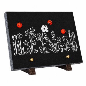 Plaque funéraire rectangle en granit naturel "coccinelles" 25x18 cm