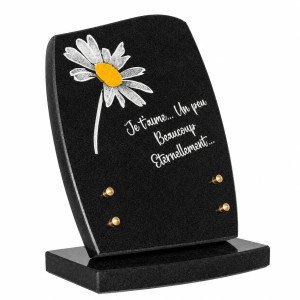 Mini-stèle funéraire rectangle en granit naturel marguerite 25x18 cm