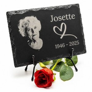 Plaque funéraire rectangle en ardoise naturelle avec photo 14x19 cm