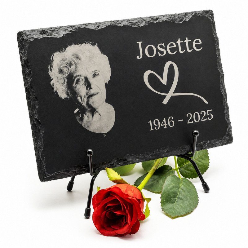 Plaque funéraire rectangle en ardoise naturelle avec photo 14x19 cm