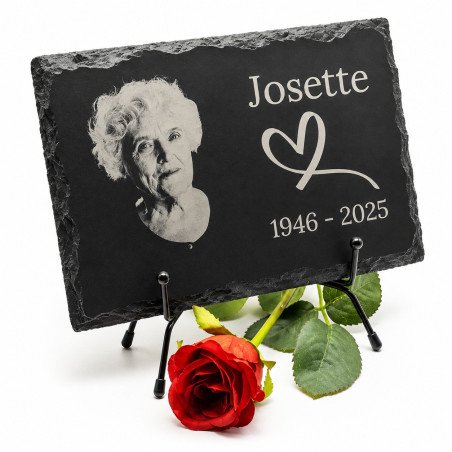 Plaque funéraire rectangle en ardoise naturelle avec photo 14x19 cm