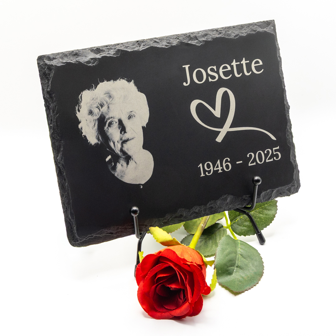 Petite plaque funéraire en ardoise personnalisée rectangulaire avec photo 14x19 cm