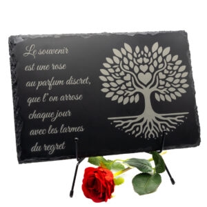 Grande plaque funéraire en ardoise personnalisée avec un arbre de vie 20x30 cm