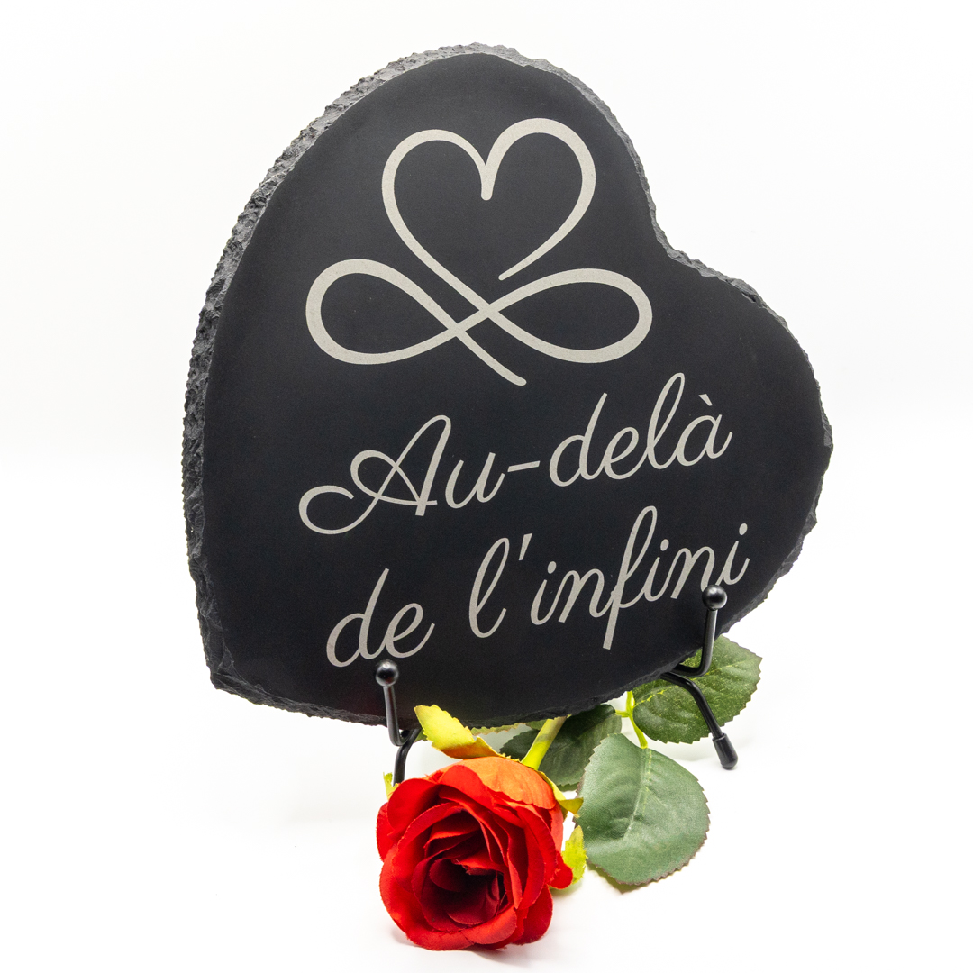 Plaque funéraire cœur en ardoise personnalisée 20x20 cm